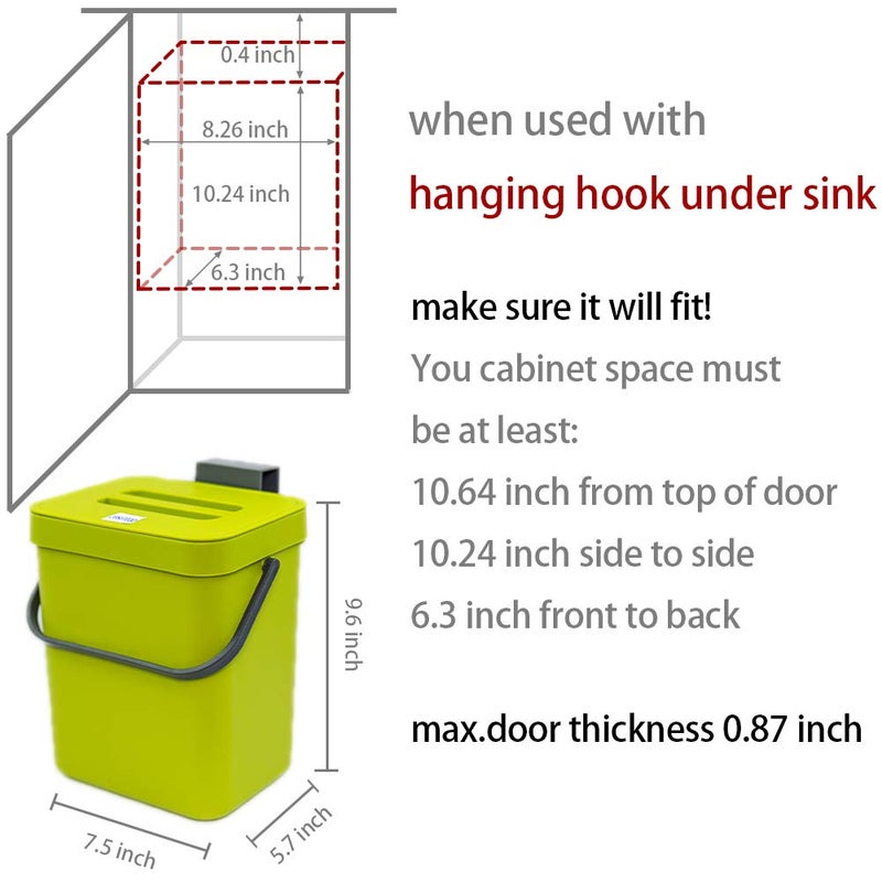 Jesintop Counter Top Compost Bin with Lid for Kitchen Waste Food Scrap,Mountable Bathroom Hanging Small Trash Can Under Sink 1.3 Gal/5 L Series,Green - Image 4